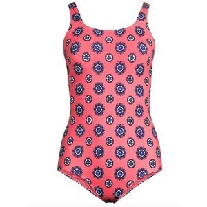 NEW Lands' End Women's Floral Print One Piece Swimsuit Coral Plus Size 22
